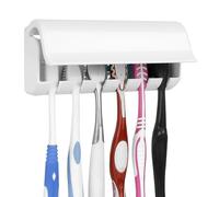 Linkidea Wallmount Toothbrush Holder with Cover for Shower, RV Cabinet Organizer, Plastic Self Adhesive 6 Slots Tooth Brush Hanger Compatible with Oral-B CrossAction, Colgate Extra Clean