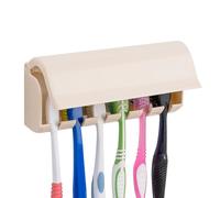 Linkidea Wallmount Toothbrush Holder with Cover for Shower, RV Cabinet Organizer, Plastic Self Adhesive 6 Slots Tooth Brush Hanger Compatible with Oral-B CrossAction, Colgate Extra Clean