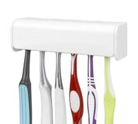 Linkidea Wallmount Toothbrush Holder with Cover for Shower, Space Saving Organizer for RV, Plastic Self Adhesive 6 Slots Tooth Brush Hanger Compatible with Oral-B CrossAction, ExtraClean
