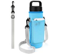 Linkidea Water Bottle Carrier with 2 Strap Compatible with YETI Rambler Bottle 26oz, Yonder 25oz, Travel Waterbottle Sling Bag Holder, Shoulder Strap with Mesh Phone Pocket, Blue