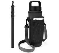 Linkidea Water Bottle Carrier with 2 Strap Compatible with YETI Rambler Bottle 26oz, Yonder 25oz, Travel Waterbottle Sling Bag Holder, Shoulder Strap with Mesh Phone Pocket, Black