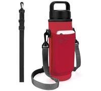 Linkidea Water Bottle Carrier with 2 Strap Compatible with YETI Rambler Bottle 26oz, Yonder 25oz, Waterbottle Sling Bag Holder, Shoulder Strap with Mesh Phone Pocket, Red