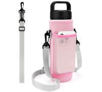 Linkidea Water Bottle Carrier with 2 Strap Compatible with YETI Rambler Bottle 26oz, Yonder 25oz, Waterbottle Sling Bag Holder, Shoulder Strap with Mesh Phone Pocket, Pink
