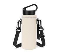 Linkidea Water Bottle Carrier with Shoulder Strap Compatible with Hydroflask Standard Mouth 18oz, CamelBak Carry Cap 20oz,Waterbottle Sling Bag Holder (Off White)