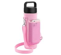 Linkidea Water Bottle Carrier with Shoulder Strap Compatible with YETI Rambler Bottle 26oz, Yonder 25oz, Waterbottle Sling Bag Holder with Mesh Phone Pocket, Pink