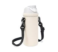 Linkidea Water Bottle Carrier with Strap Compatible with Kids FreeSip 16oz, Owala FreeSip Tritan 25oz, Neoprene Waterbottle Sling Bag Holder, Shoulder Strap, Off White