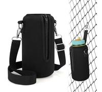 Linkidea Water Bottle Carrier with Strap Compatible with Nalgene Sustain Wide Mouth 32oz, Neoprene Waterbottle Sling Bag Holder with Clip for Backpack Fence, Black
