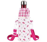 Linkidea Water Bottle Carrier with Strap Compatible with S ORIGINAL, BJPKPK 25oz Cola Shaped Bottle, Drawstring Waterbottle Sling Bag Holder Shoulder Strap, Rose