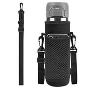 Linkidea Water Bottle Carrier with Strap Compatible with Stanley Quick Flip GO 24/36oz, IceFlow Fast Flow 24/36oz, Waterbottle Sling Bag Holder, Shoulder Strap with Phone Mesh Pocket, Black