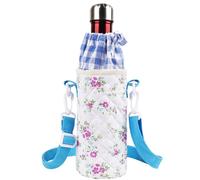 Linkidea Water Bottle Carrier with Strap Compatible with S'well ORIGINAL, BJPKPK 25oz Cola Shaped Bottle, Drawstring Waterbottle Sling Bag Holder Shoulder Strap, Purple Flower