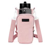 Linkidea Water Bottle Carrier with Strap Compatible with YETI Rambler Bottle 18oz/26oz, Owala FreeSip 24oz/32oz, Waterbottle Sling Bag Holder, Shoulder Strap with Phone Pocket (Pink)