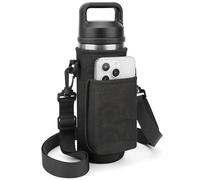 Linkidea Water Bottle Carrier with Strap Compatible with YETI Rambler Bottle 18oz, Yonder 600ml/20oz, Insulated Waterbottle Sling Bag Holder, Shoulder Strap with Phone Pocket (Black)
