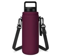 Linkidea Water Bottle Carrier with Strap Compatible with YETI Rambler Bottle 26oz/36oz, Yonder 1L/34oz, Waterbottle Sling Bag Holder with Shoulder Strap, Wine Red