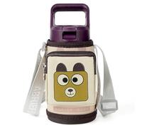 Linkidea Water Bottle Carrier with Strap Compatible with YETI Rambler Jr. 12oz, Simple Modern 14oz, Hydro Flask Kids Bottles, Bottles Sling Holder with Pocket, Khaki Bear Cartoon