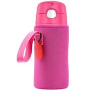 Linkidea Water Bottle Sleeve Compatible with Thermos FUNTAINER Tritan 16oz, Steel 12oz Kids Bottle, Waterbottle Holder Bag with Name Tag, Rose Red