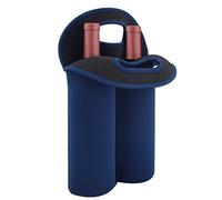 Linkidea Wine Travel Cooler Bag Holder, Portable Picnic Beverage Tote, Two Slots Beer Insulated Neoprene Handbag (Blue)