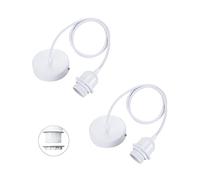 Linkind 2-Pack Metal E27 Pendant Light Fitting, Modern Industrial Lamp Holder with Lock Ring, 100cm Braided Flexible Cable, White