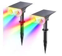 Linkind Colour Changing Solar Lights, RGBW Solar Spotlight with 9 Colours, IP65 Waterproof Outdoor Ground Stake Solar Powered Uplighter for Pathway Garden Patio Tree, 2 Pack