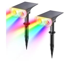 Linkind Colour Changing Solar Lights, RGBW Solar Spotlight with 9 Colours, IP65 Waterproof Outdoor Ground Stake Solar Powered Uplighter for Pathway Garden Patio Tree, 2 Pack