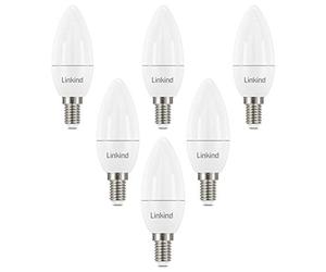 Linkind E14 LED Candle Bulb, 2700K Warm White, 7.2W=60W SES Candle Light Bulbs, 806 Lumens, Small Edison Screw C35/B35 Bulbs, 6-Pack