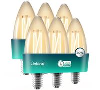 Linkind E14 LED Light Bulb, Class A SES Candle Bulb 2.2W=40W, Warm White 2700K, 470lm, Small Edison Screw C35/B35 Clear Vintage Filament Bulb, Non Dimmable, Pack of 6