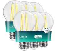 Linkind E27 LED Bulb, Energy Class A 3.8W=60W Equivalent, 2700K Warm White 806lm, Edison Screw in Light Bulb, Clear Glass Vintage Filament LED Bulb, 50000H Lifespan, 6 Pack