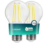 Linkind E27 LED Bulb, Energy Class A 3.8W=60W Equivalent, 2700K Warm White 806lm, Edison Screw in Light Bulb, Clear Glass Vintage Filament LED Bulb, 50000H Lifespan, 2-Pack