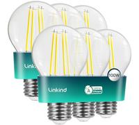 Linkind E27 LED Bulb, Ultra-efficient A-Rated 7.2W=100W Equivalent, 2700K Warm White 1521lm, Edison Screw in Light Bulb, Clear Glass Vintage Filament LED Bulb, 50000H Lifespan, 6 Pack