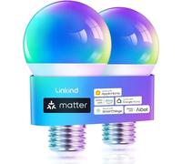 Linkind Matter Smart RGBTW Bulb, E27 Smart Bulb, Smart LED Light Bulbs Screw, 9W, 806lm, Smart Led Bulb with Music Sync,Works with Apple Home/Siri/Google Home/Alexa/SmartThings, 2 Pack