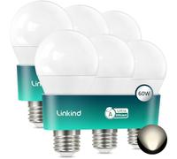 Linkind LED E27 Bulbs,Ultra-Efficient Class A LED Bulbs, 3.8W (60W Equivalent), Neutral White 4000K, 806 lumens, GLS Edison Screw-in Bulb, Non Dimmable, Pack of 6
