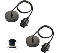 Linkind Metal E27 Pendant Light Fitting, Modern Industrial Lamp Holder with Lock Ring, 100cm Braided Flexible Cable, Black, 2 Pack