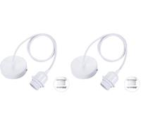 Linkind Metal Pendant Light Fitting, Ceiling Rose E27 Screw Lamp Holder with Lock Ring for Shade, 100cm Braided Flex Cable, Industrial Style, White, 2 Pack