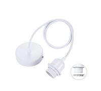 Linkind Metal Pendant Light Fitting, Ceiling Rose E27 Screw Lamp Holder with Lock Ring for Shade, 100cm Braided Flex Cable, Industrial Style, White, 1 Pack