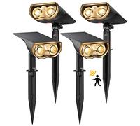 Linkind Solar Security Lights Outdoor Motion Sensor for Garden, 4 Pack | 1000LM Super Bright, 3 Working Modes, IP65 Waterproof, 2200mAh Long Run Time, Warm White, for Garden, Patio, driveway