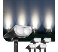 Linkind Solar Spot Lights Outdoor Garden, IP67 Waterproof Outdoor Light Ground Stake & Wall Mount, Compact LED Solar Lights for Gardens & Potted Plants, Cool White, 4 Pack