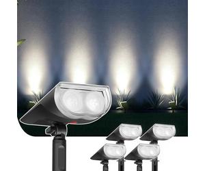 Linkind Solar Spot Lights Outdoor Garden, IP67 Waterproof Outdoor Light Ground Stake & Wall Mount, Compact LED Solar Lights for Gardens & Potted Plants, Cool White, 4 Pack