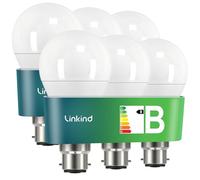 Linkind Ultra-efficient B22 Bayonet Light Bulb, 4.3W = 60W, 806lm, 2700K Warm White, 50,000H Lifespan, Energy Class B, Non-dimmable, Pack of 6