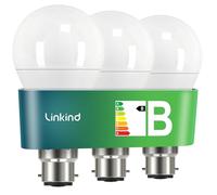 Linkind Ultra-efficient B22 Bayonet Light Bulb, 4.3W = 60W, 806lm, 2700K Warm White, 50,000H Lifespan, Energy Class B, Non-dimmable, Pack of 3