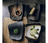 LINKIO Snack Plate Creative Ceramic Sushi Plate Japanese Irregular Flat Black Breakfast Home Cooking Snack Dessert Plates