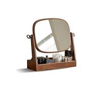 LINKIO Table Desk Vanity Makeup Mirror Wooden Makeup Mirror Storage Box One Bedroom Dressing Table Mirror Rotatable Beauty Mirror Portable Small Cosmetic Mirror