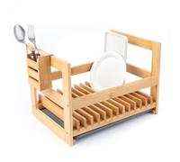 LINKLOOM Bamboo Dish Drying Rack with Utensil Holder, Stone Dish Drying Mat, Wooden Dish Drying Rack, Functional Kitchen Organizer, Dish Drainer