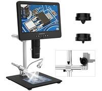 LINKMICRO LM249MS 3 Lens 10.1" HDMI Digital Microscope 2000X Soldering Microscope Camera for Electronic Repair, 13" Boom Arm Stand, UHD 2160P Video Coin Microscope Full View Coins, 32GB, Windows