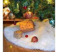 Linkmonde Faux Fur Christmas Tree Skirt 47.5 Inch/122CM, Large Snowy White Xmas Tree Plush Skirt for Indoor and Outdoor Decoration, Decorative Holiday Party Decorations