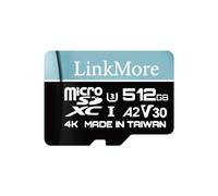 LinkMore 512GB Micro SD Lite card, A2, UHS-I, U3, V30, Class 10 compatible, max sequential read up to 100MB/s, max sequential write up to 85MB/s, SD adapter included