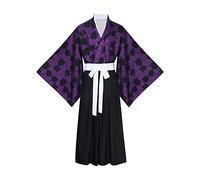 LINKOM Anime Demon Kokushibou Cosplay Costume Kimono Outfits Uniform Set for Men Boys Halloween Party, Purple，black, S
