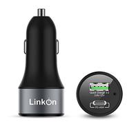 LinkOn 63W Car Charger With 45W USB-C PD3.0 PPS and 18W USB-A QC3.0 Compatible with MacBook Pro Chromebook iPhone Xs/Max/XR/X/8 iPad Pro/Air 2/Mini, Samsung Galaxy S9/S10/S20 Pixel Nexus Huawei