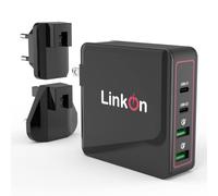 LinkOn Ganius 136W Wall Charger GaN Tech 100W USB-C PD3.0 PPS and 18W USB-A QC4.0+ Compatible with MacBook 2019 Dell HP Surface Lenovo Samsung S20 Ultra Note 10+ Portable Travel International