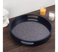 LINKOVE 12" Decorative Tray, Round Wood Tray for Home Decor, Small Wooden Serving Tray with Handles for Coffee Table Decor Centerpiece Ottoman Counter,White Circle Candle Perfume Tray Decor