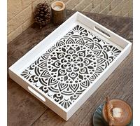 LINKOVE Wooden Serving Tray with Handles, White Wood Couch Ottoman Tray for Living Room, Decorative Tray for Coffee Table Kitchen Counter, Candle Perfume Tray Displayed for Bedroom Bathroom,15" x 10"