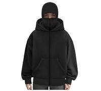 Linkpig Men's Balaclava Hoodie with Face Mask Zip Up Ski Mask Jacket Double Hooded Sweatshirt Wind Resistant Unisex